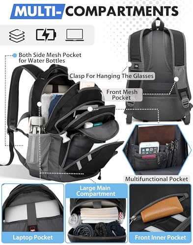 Image of ProEtrade Backpack Bookbag for College Laptop Travel, Fit Laptop Up to 15.6 inch with USB Charging Port Multi Compartment Anti theft, Gift for Women Men (Black)