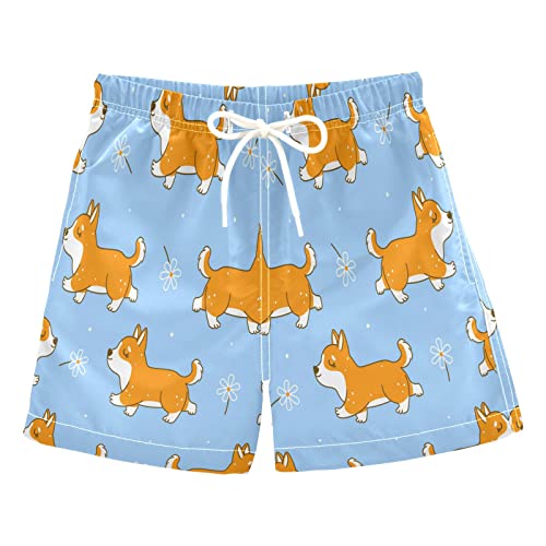 Corgi Dog Flowers Boys Swim Trunks Toddler Swim Board Shorts Quick Dry Little Boy Swimwear Bathing Suits