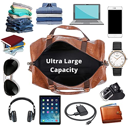 Image of ZAINTO Unisex Textured Leatherette Stylish 35 Liter Cabin Bags For Travelling In Flight 7Kg Travel Textured Leather Duffle Bags For Men And Women (Tan, 28 Cm)