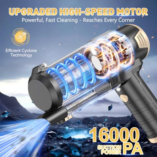 Image of KMM Handheld Car Vacuum Cleaner, 16000PA Air Duster & Vacuum Cleaner, 120W High Power Hand Held Vacuum Cordless, Portable Vacuum Rechargeable with Multi-Nozzles & LED Light for Car, Home, Pet, Office