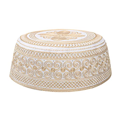 Image of Men Muslim Prayer Kufi Hat Prayer Headwear Cap Islamic Beanie Skull Cap Embroidery Kofia Topi Sun Hat