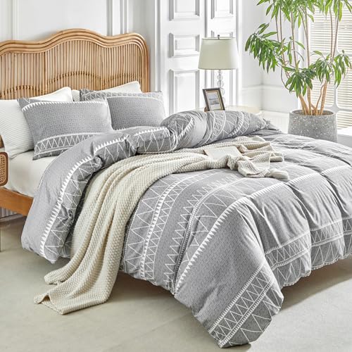 Utopia Bedding Bettwäsche 200x200 Set - Mikrofaser Bettbezug 200x200 cm + 2 Kissenbezüge 80x80 cm - Schwarz 5 Lekesky Bettwäsche 200x200, Bettwäsche 3teilig Bettbezug, Bohème Stil Bettbezug 200x200 cm Mikrofaser mit Kopfkissenbezug mit Reißverschluss 80x80cm*2, Grau