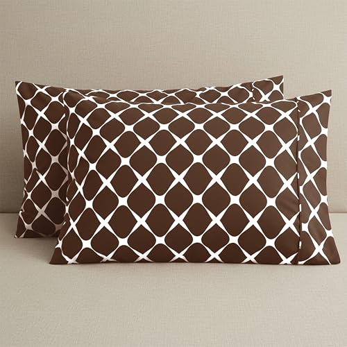 Image of Elegant Comfort Luxury Ultra-Soft 2-Piece Pillowcase Set - 1500 Premium Hotel Quality Microfiber Double Brushed - Wrinkle Resistant, King Size, Bloomingdale Chocolate Brown