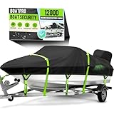 Boatpro 1200D Waterproof Boat Cover with Motor Cover,Solution-Dye Marine Canvas Trailerable Boat Cover 20-22ft for 20 feet 21ft 22' Foot V-Hull Bass Boat Tri-Hull Runabout Boat,Black