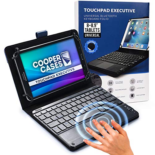 Cooper Touchpad Executive [Multi-Touch Mouse Keyboard] case for 8-8.9" Tablets | Universal Fit | iPadOS, Android, Windows | Bluetooth, Leather (Blue)