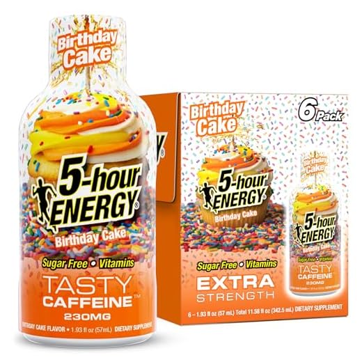 5-hour ENERGY BIRTHDAY CAKE Flavor, 6 Count, 1.93 Fl Oz Energy Shot, Extra Strength, Amino Acids, B Vitamins, Sugar Free and Zero Calories