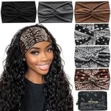 S&N Remille Wide Boho Headband for Women Extra Large Turban Elastic Non-Slip Headbands Hairband Accessories for Yoga, Sports 6 Pack