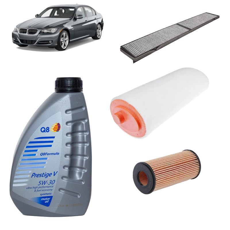 Kit tagliando 3 filtri + 5L olio Q8 5W30 per BMW Serie 3 E90 320D 2004+