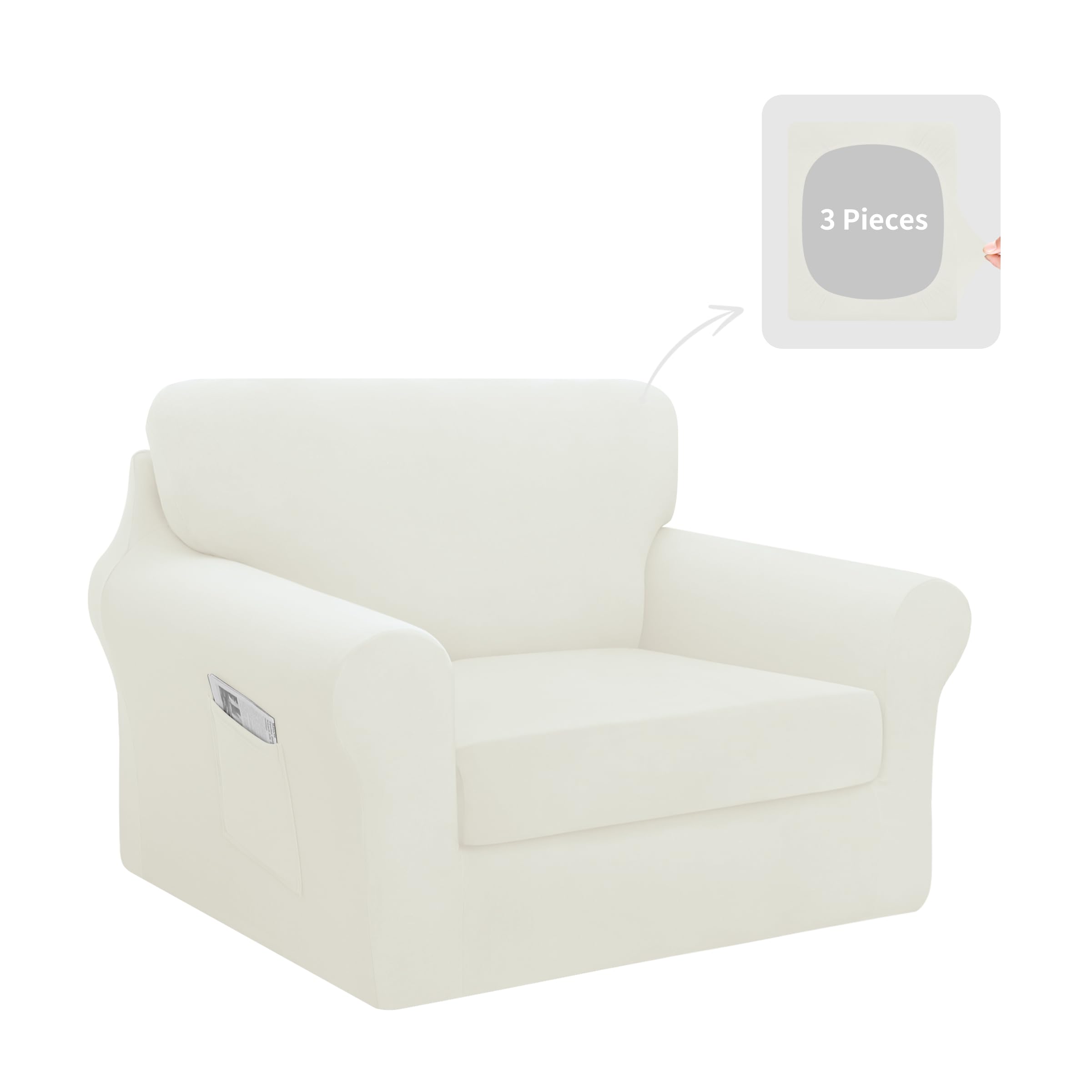 Easy-Going 3 Pieces Stretch Chair Couch Cover, Small, Ivory