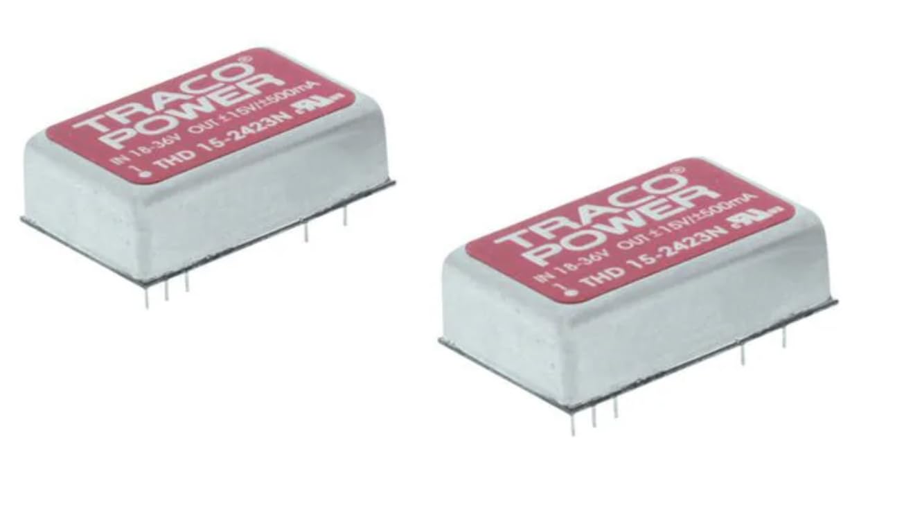 THD 15-2421N, Isolated DC/DC Converters - Through Hole Product Type: DC/DC; Package Style: DIP-24; Output Power (W): 15; Input Voltage: 18-36 VDC; Output 1 (Vdc): 5; Output 2 (Vdc): -5;