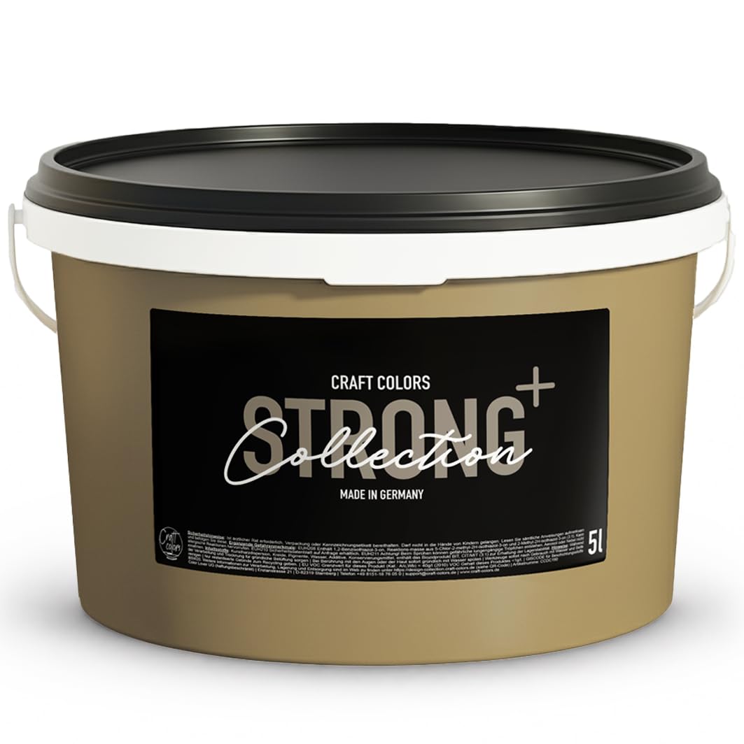 Craft Colors Wandfarbe Strong+ Sandstein beige, 5 Liter für stark beanspruchte Flächen wie Treppenhäusern, Fluren, Kellerräumen und Garagenwänden - Nassabriebklasse 1 - Made in Germany
