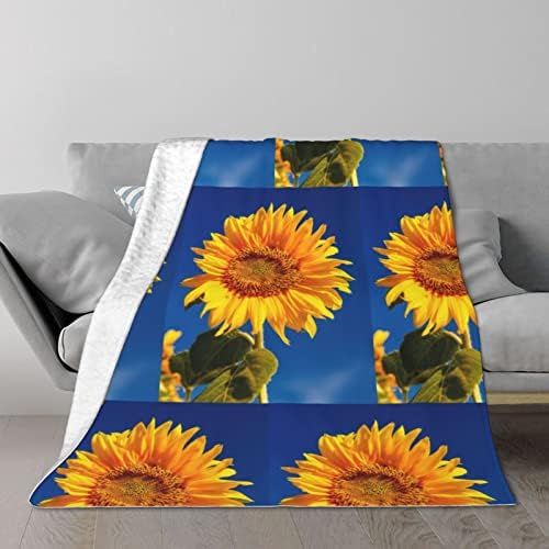 Yellow Sunflower Blue Sky Printed Throw Blanket Ultra-Soft Fuzzy Blanket Warm Blanket Fluffy Reversible Blanket for Bed and Couch