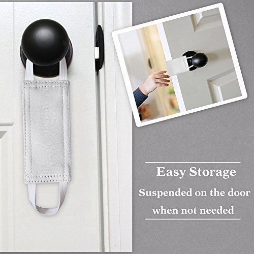 Image of PONY DANCE Baby Door Latch Cover Closer - Nursery Door Silencer with Strong Elastic Straps, Thick Solid Cushion for Noise Reduction, Prevents Slamming, 3 Pieces, 4W x 2L Inches, Greyish White