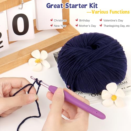Image of Katech Cotton Yarn for Crocheting-55% Cotton 45% Acrylic-#3 DK (Light)-Super Soft Milk Cotton Yarn-Great Crochet and Knitting Starter Kit for Colorful Craft(Deep Blue)