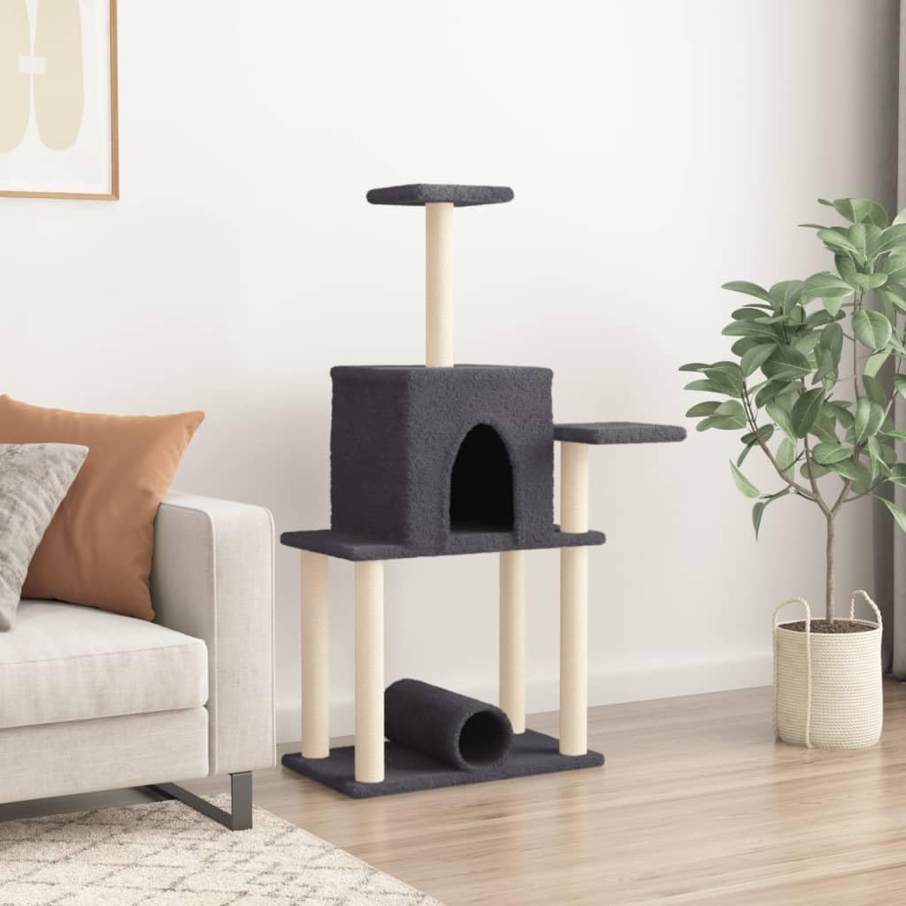 Homgoday Tiragraffi per gatti con tiragraffi in sisal, grigio scuro, 122 cm, torre tiragraffi multilivello con scala e condomini, centro attività per gatti da interno