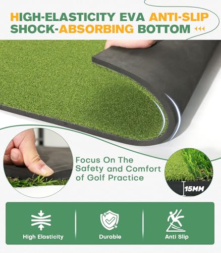 Image of Premium Dual-Turf 5x4ft Golf Mat: 21MM to 50MM High-Elasticity Base Upgraded Golf Hitting Mat, Alignment & Angle of Approach Aid, Indoor /Outdoor Practice, Green,Ideal Gifts for Men Him Dad Husband
