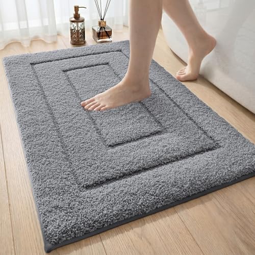 DEXI Badematte rutschfeste weicher Mikrofaser Badezimmerteppich saugfähiger Badteppich maschinenwaschbar Badvorleger für Dusche Badewanne und Toilette Grau 40 x 60 cm