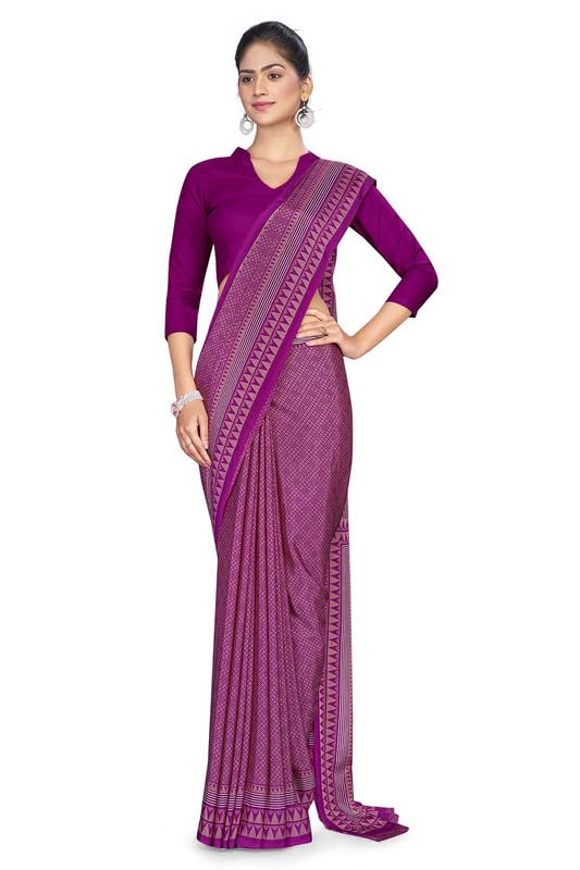 uniform sarees corp Navy Blue Women's NVY Premium Silk Chiffon Ikat Print PTM Uniform Sarees With Blouse Piece-picture-42
