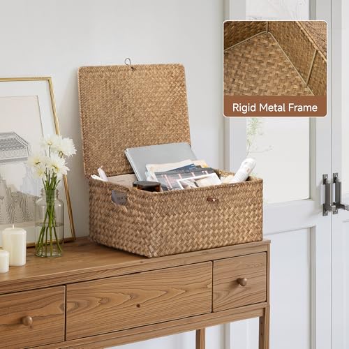 Image of StorageWorks Wicker Basket with Lid, Storage Baskets with Lids, Brown | Woven Baskets with Lids for Shelves, Wicker Storage Baskets with Lids, Lidded Baskets for Organizing, Extra Large, 1 Pack