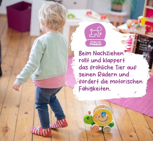 Eichhorn 100002231 NachziehStecktier, mit 4 versch. Steckbausteinen, Birkenholzspielzeug mit Bewegung, für Kinder ab 1 Jahr, Größe: 15x24x19,5cm
