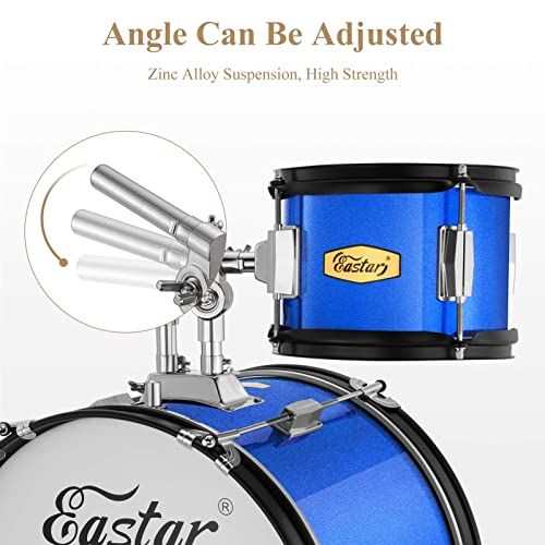 Junior Drum Set For Kids - 16 Inch 5-Piece Drum Kit For Beginners With Adjustable Throne And Cymbal, Pedal & Drumsticks, Metallic Blue (Eds-350Bu) #TOP1