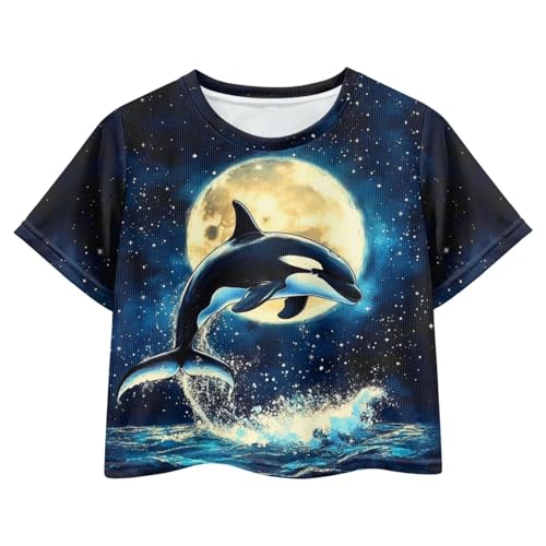 Image of Girls Summer Crop Top Outfits Short Sleeve T Shirts Kids Cute Clothes Tees Blouse