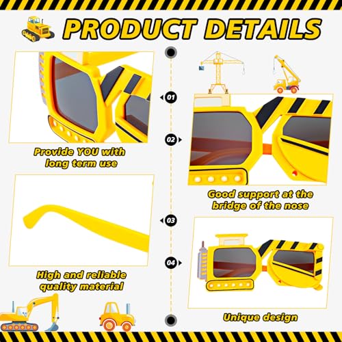 Geiserailie 12 Pcs Construction Theme Birthday Party Favor Sunglasses Dump Truck Sunglasses Decoration Engineering Excavator Photo Booth Props for Kids Birthday Party Supplies4
