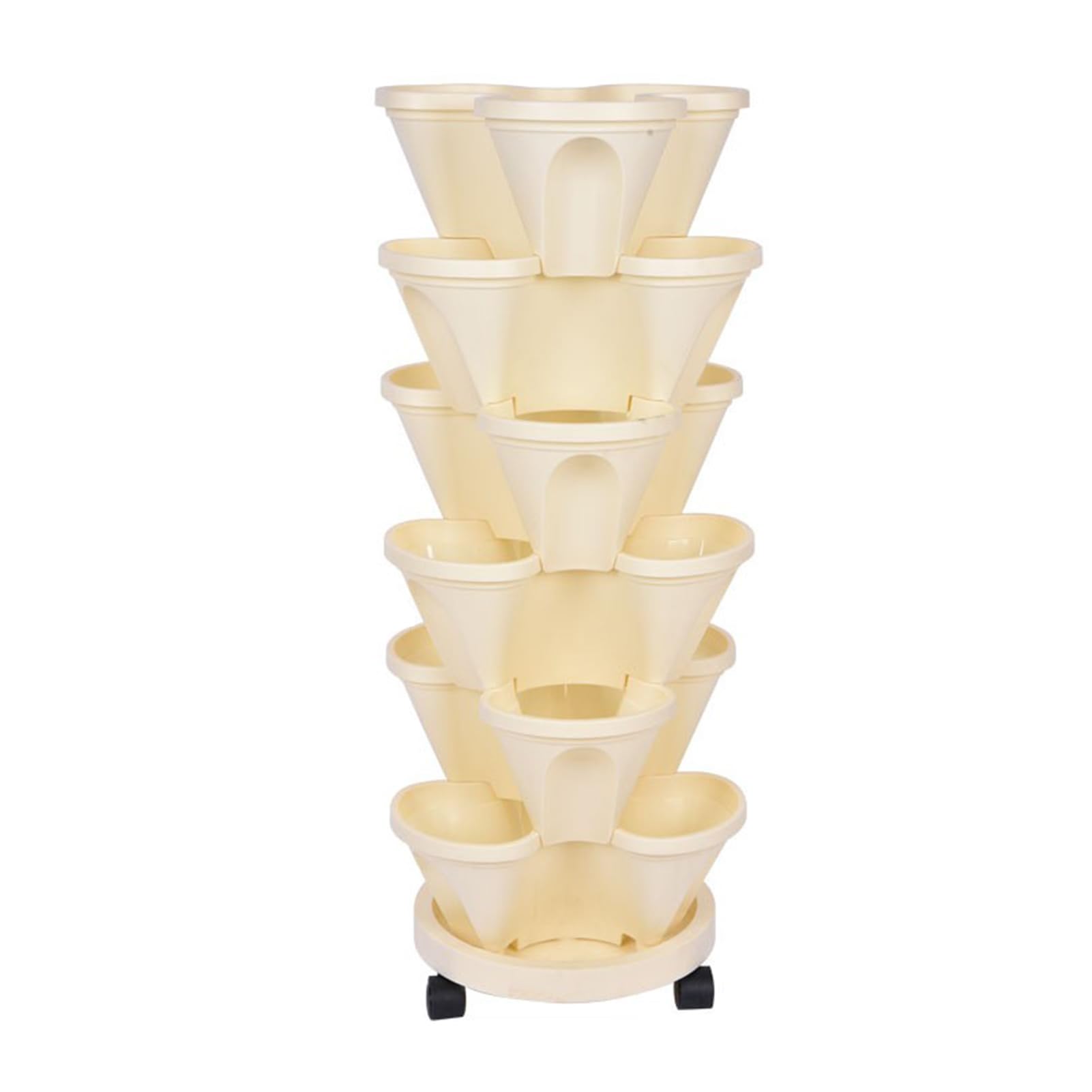MISNODE 6 Tier Stackable Planter, 3 Petal Design, Vertical Garden Planter with Movable Base, Strawberry Flower and Vegetable Planter, Planter Pot for Garden Front Door Balcony(Beige)