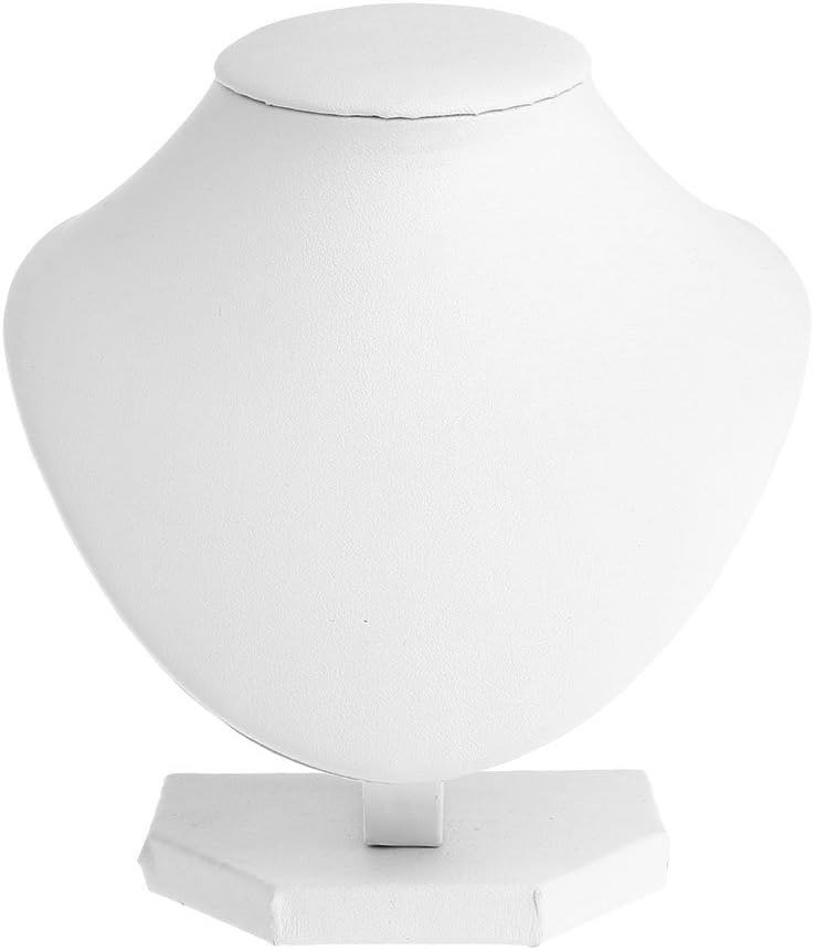 QUQUTWOQUQUTWO Faux Leather Mannequin Necklace Chain Jewelry Bust Neck Display Stand Holder New White