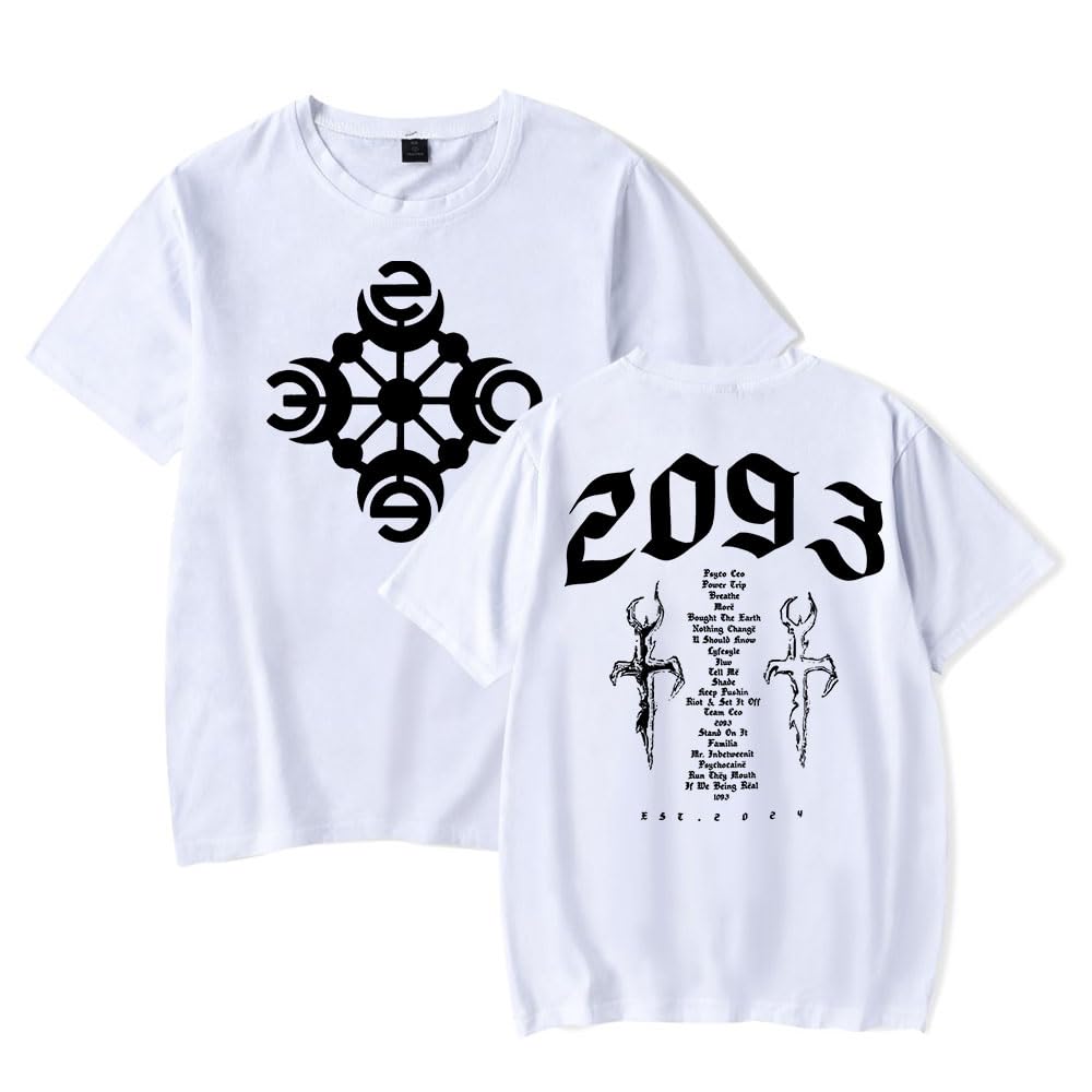 RYSXJLX Yeat 2093 T-Shirt Rapper Album Merch Donne Uomini Moda Girocollo Classico Manica Corta Tee, bianco, XXS