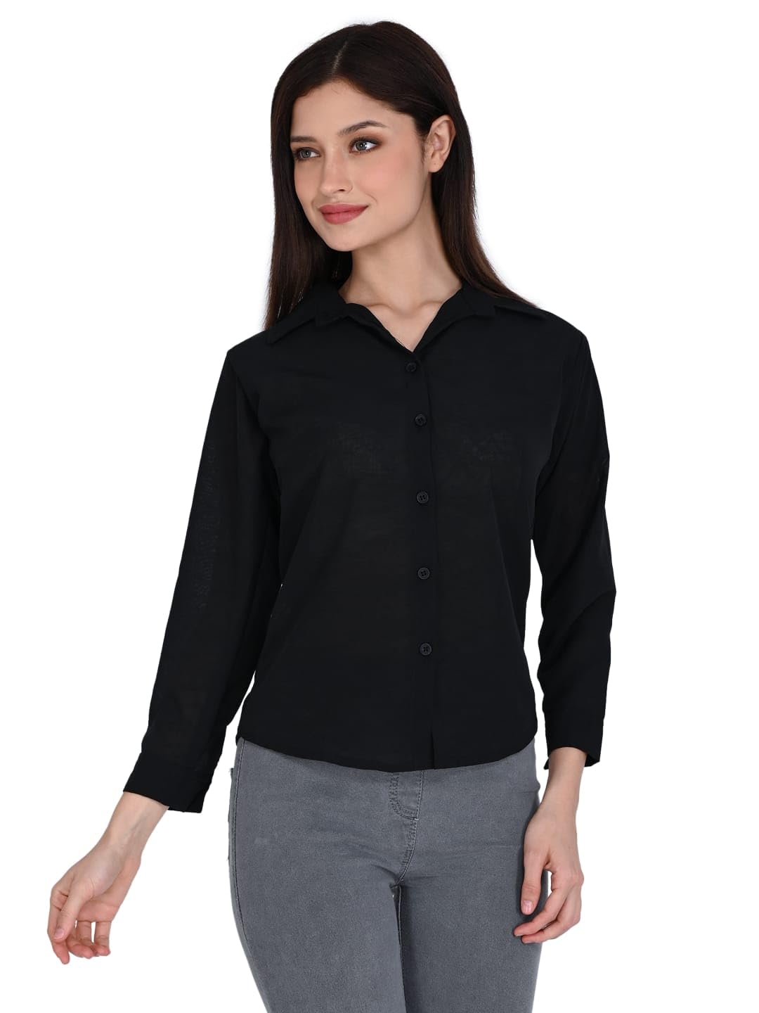 ORIEX THE ORIGINAL FASHION ORX-Girls Regular Fit Curved Collar Formal Shirt-142 Black 11-12 Y 2