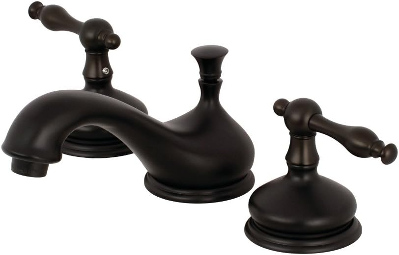 Kingston Brass KS1162NL Heritage Widespread Lavatory Faucet with Metal lever handle, Polished Brass, 8-Inch Adjustable Center