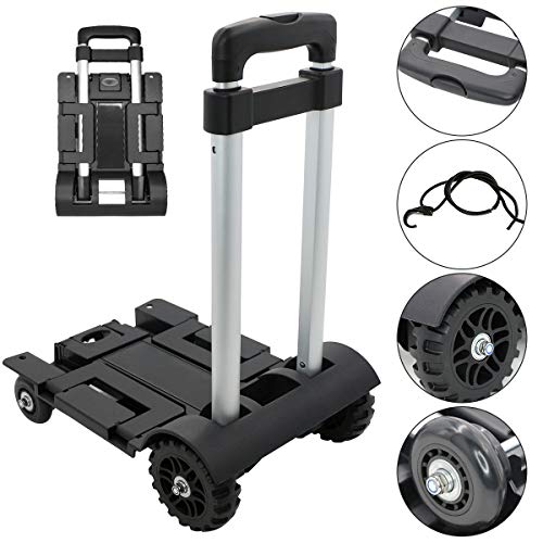 GNEGNIS Folding Hand Truck, 4-Wheel Solid Construction Utility Cart with Noiseless Wear-Resistant for Luggage, Personal, Travel, Auto, Moving and Office Use