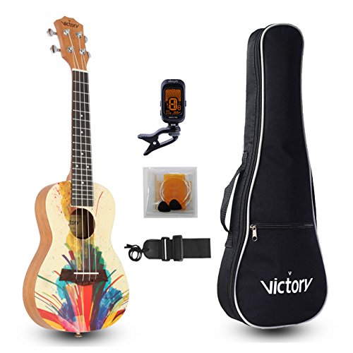 VIVICTORY Concert Ukulele 23 Inch Spruce Mahogany Painting Style With Beginner Kit :