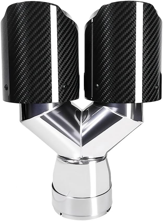 Dual Carbon Fiber Exhaust Tip 3" Inlet to Dual 4" Outlet Tailpipe tip Universal for Vehicles Silver