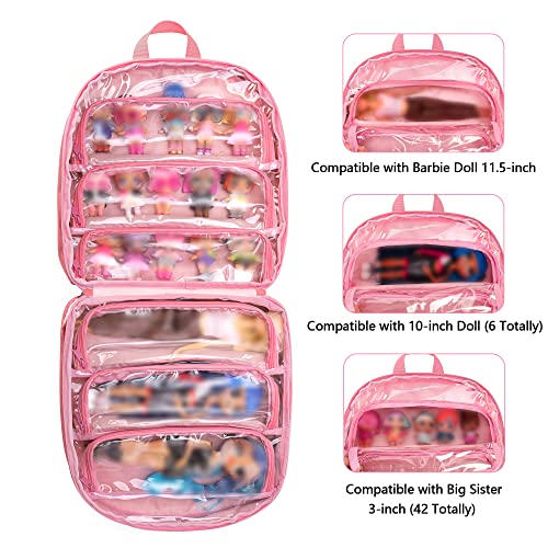 LoDrid Carrying Backpack Compatible with LOL Surprise Dolls All, Storage Case with 6 Clear Pockets for Dolls Organizer & Display, Pink, Bag Only (Patent Design)
