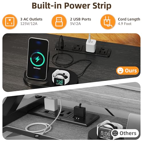 YOSHOOT 67" U Shaped Corner Computer Desk, Reversible L Shaped Gaming Desk with 4 Fabric Drawers and Power Outlets, Work Study Table for Home Office, Black by YOSHOOT - Image 5