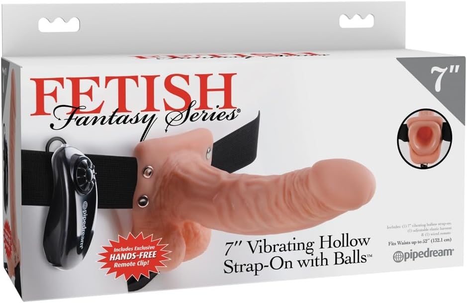 Pipedream Products Fetish Fantasy Series Vibrating Hollow Strap On with Balls, Flesh, 7 Inch, 13.3 Ounce