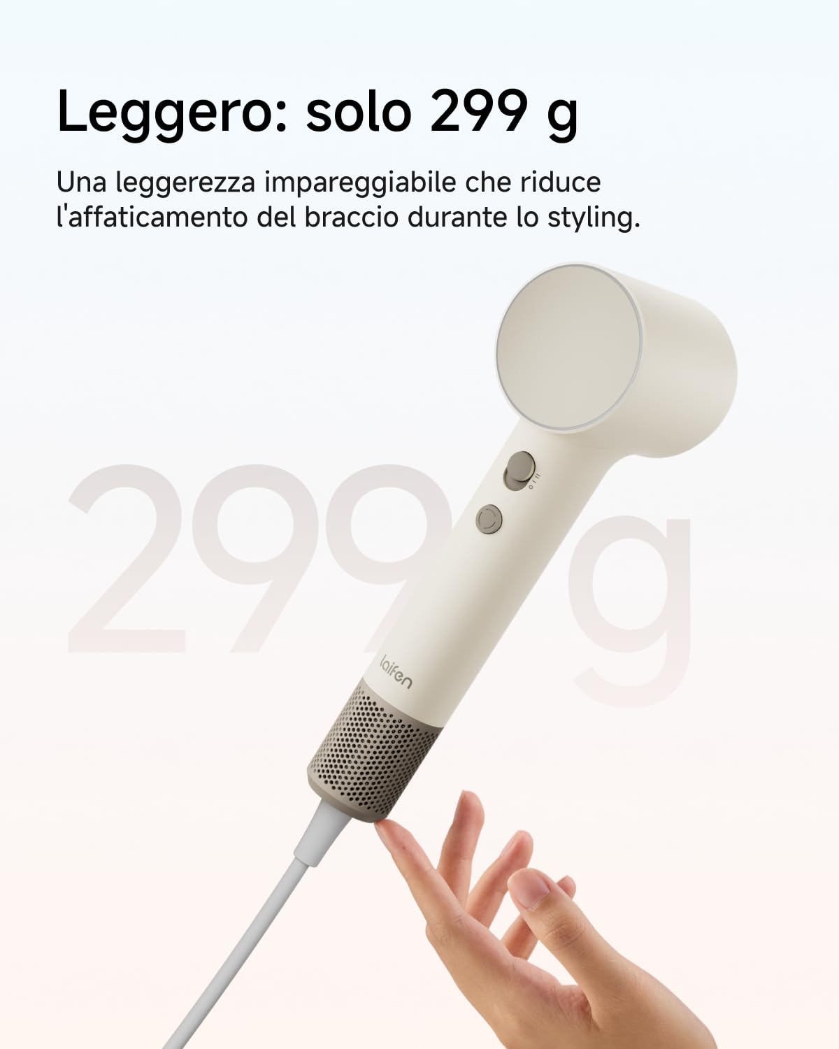 Laifen Air Pro Asciugacapelli, 299g, 115.000 rpm, 200M Ioni, Oro Sabbia
