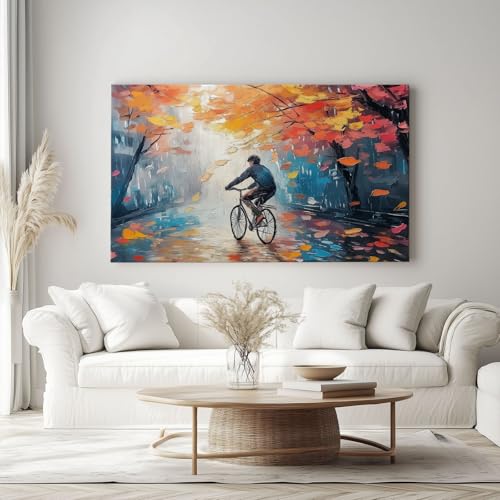 Genérico Cuadros de Arte Bicicleta Y Calle Lienzos Cuadro Estilo Óleo Decoración Pared Cuadro Para Salon Dormitorio 140 x 70 cm Sin Marco