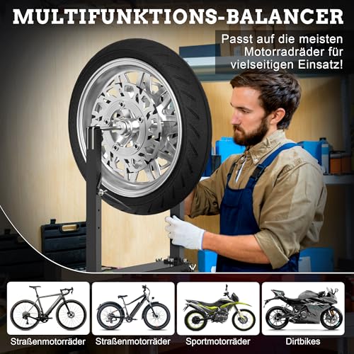 ILOKNZI Motorrad Auswuchtständer – Schwerlast Reifenwuchtgerät für statisches & dynamisches Wuchten – Universal Reifenmontagehilfe für Motorradreifen