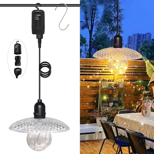 Pendant Light Battery Operated, Outdoor Decorative Hanging Lamp, 80 CM Long Black Pendant Light Fitting, Indoor Battery Powered Lamp, Portable Hanging Light Fixture, for Home, Garden, Yard, Camping