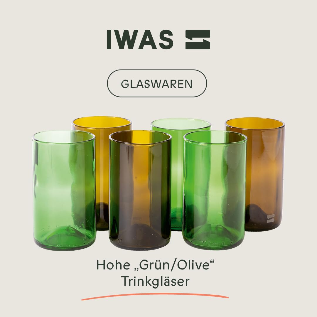 IWAS Upcycled Hohe Trinkgläser | 400 Ml | 12 Oz | (6Er-Set) | Becher Aus Recyceltem Glas, Perfekt Für Cocktails