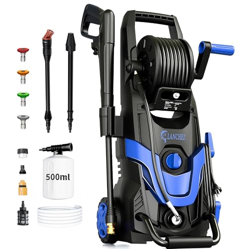 LANCHEZ Pressure Washer 4800PSI with 6 Quick Connect Nozzles, Inlet Hose & Filter&500ML Foam Cannon,...