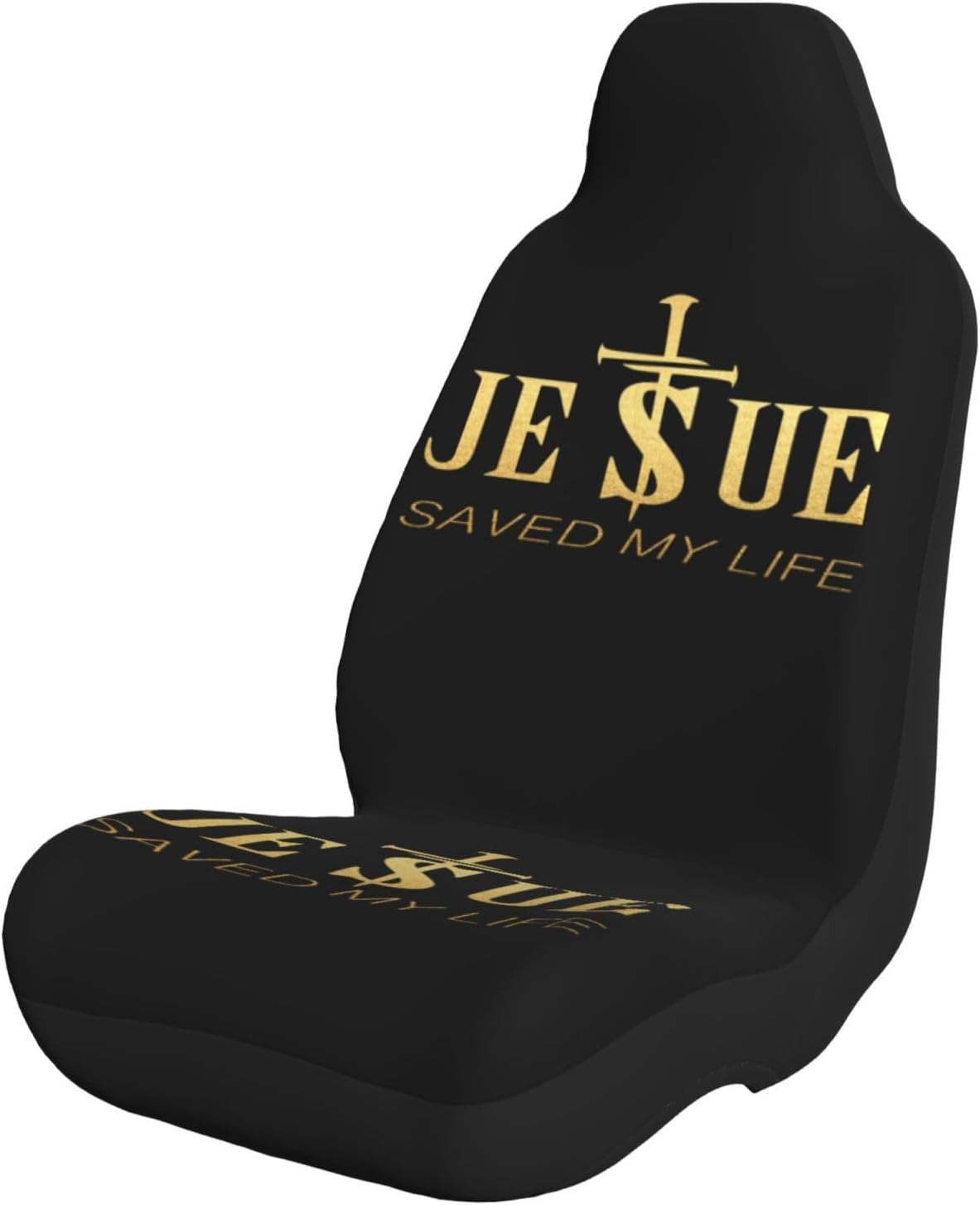 Religious Christian Faith Jesus Saved My Life Gold Car Seat Cover Car Seat Covers Full Set High Back Stretchy Bucket Seat Cover in Front 2 PCS