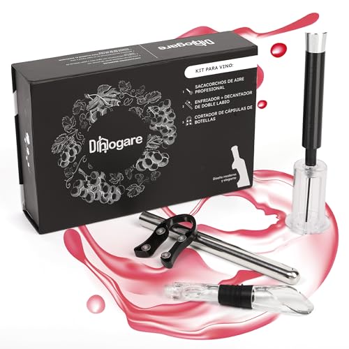 Dhogare Kit Vino 5 Accesorios Vino con Decantador de Vino Sacacorchos Profesional Enfriador de botellas de Vino Regalo Original para Hombre Sacacorchos Manual Regalo Padre Aireador de Vino