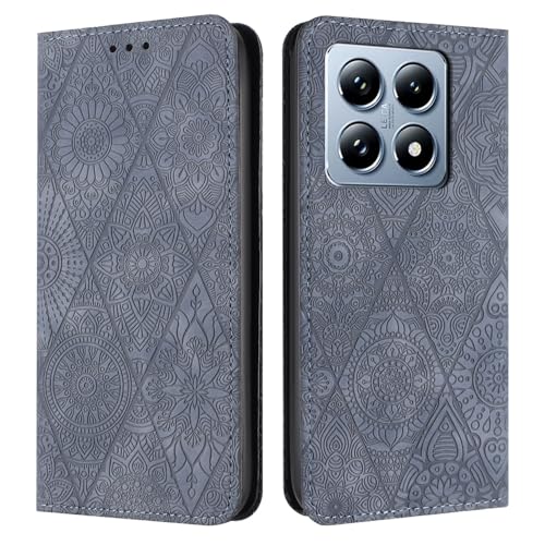 Étui Xiaomi Redmi Note 14 4G en cuir gris, housse clapet haute finition