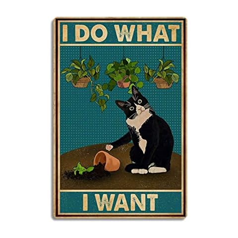 Fmcmly Funny Black Cat Decor Tin Signs Cute Cat Personalized Metal Poster Wall Art Decor Sign for Home Bathroom Garden Restroom Bedroom Bar Cafe 12x8 Inches Cover