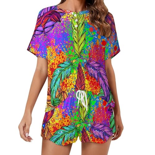 Ensemble de pyjama pour femme Plume Amour et Paix en coton d'été pour nuit