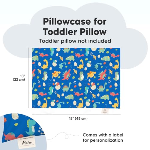 Image of KeaBabies Toddler Pillowcase 13x18 Organic Cotton Cover (DinoWorld) | Standard Toddler Pillowcase for Kids, Boys Girls, Soft, Durable Cotton Cover for Miniature Sleepy Pillow Cute Color No Pillow